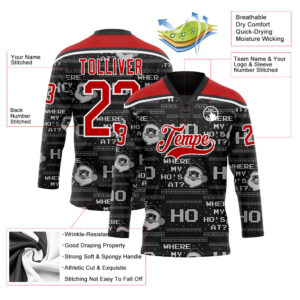 Custom Black Red-White Christmas Santa Claus 3D Hockey Lace Neck Jersey