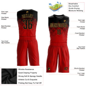 Custom Red Black-Old Gold Round Neck Sublimation Basketball Suit Jersey