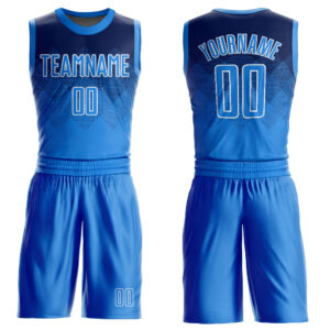 Custom Navy Electric Blue-White Round Neck Sublimation Basketball Suit Jersey