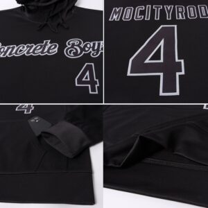 Custom Stitched Black Black-Gray Sports Pullover Sweatshirt Hoodie