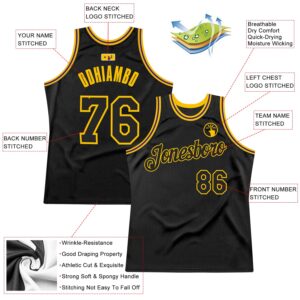 Custom Black Black Gold-Purple Authentic Throwback Basketball Jersey