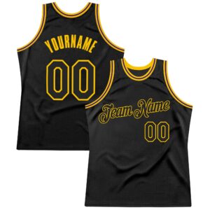 Custom Black Black Gold-Purple Authentic Throwback Basketball Jersey