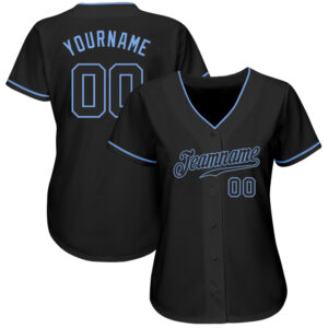 Custom Black Black-Light Blue Authentic Baseball Jersey