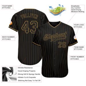 Custom Black Old Gold Pinstripe Black Authentic Baseball Jersey