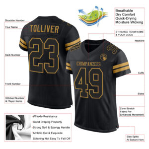 Custom Black Black-Old Gold Mesh Authentic Football Jersey