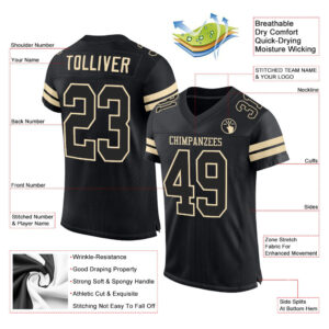 Custom Black Black-Cream Mesh Authentic Football Jersey