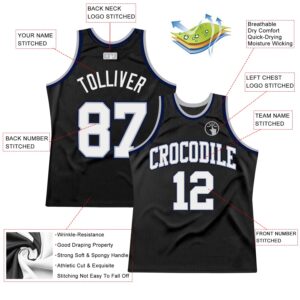 Custom Black White Gray-Navy Authentic Throwback Basketball Jersey