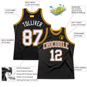 Custom Black White Purple-Gold Authentic Throwback Basketball Jersey