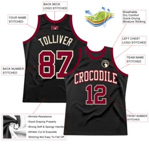 Custom Black Maroon-Cream Authentic Throwback Basketball Jersey