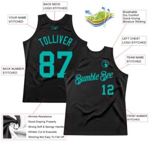 Custom Black Aqua Authentic Throwback Basketball Jersey