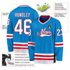 Custom Blue White-Red Hockey Jersey