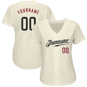 Custom Cream Black-Crimson Authentic Baseball Jersey