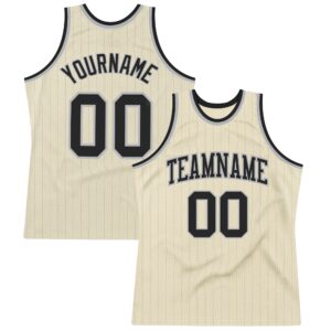 Custom Cream Gray Pinstripe Black Authentic Basketball Jersey