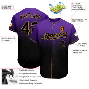 Custom Purple Black-Old Gold Authentic Fade Fashion Baseball Jersey