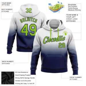 Custom Stitched White Neon Green-Navy Fade Fashion Sports Pullover Sweatshirt Hoodie