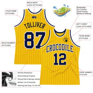 Custom Gold Navy Pinstripe Navy-White Authentic Basketball Jersey