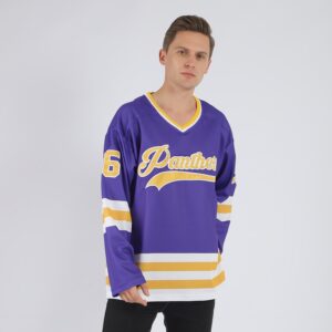 Custom Purple Gold-White Hockey Jersey