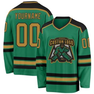 Custom Kelly Green Old Gold-Black Hockey Jersey