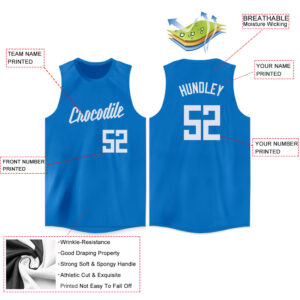 Custom Blue White Round Neck Basketball Jersey