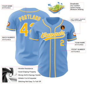 Custom Light Blue Gold-White Authentic Baseball Jersey