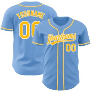 Custom Light Blue Gold-White Authentic Baseball Jersey