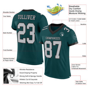 Custom Midnight Green Gray-Black Mesh Authentic Football Jersey