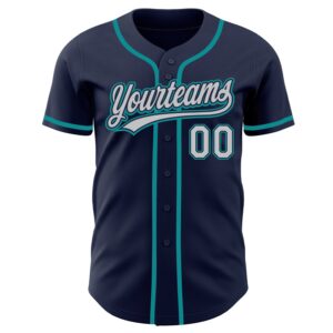 Custom Navy Gray-Teal Authentic Baseball Jersey