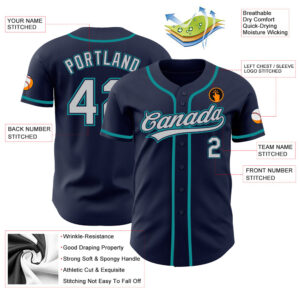 Custom Navy Gray-Teal Authentic Baseball Jersey