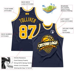 Custom Navy Gold-White Authentic Throwback Basketball Jersey