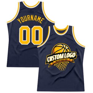 Custom Navy Gold-White Authentic Throwback Basketball Jersey