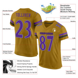 Custom Old Gold Purple-Black Mesh Authentic Football Jersey