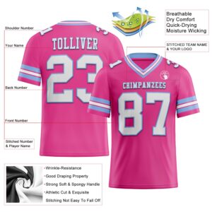 Custom Pink White-Light Blue Mesh Authentic Football Jersey