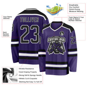 Custom Purple Black-White Hockey Jersey