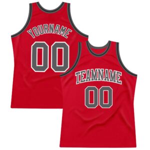 Custom Red Steel Gray-Black Authentic Throwback Basketball Jersey