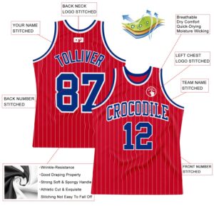 Custom Red White Pinstripe Royal-White Authentic Basketball Jersey