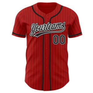 Custom Red Black Pinstripe Black-White Authentic Baseball Jersey