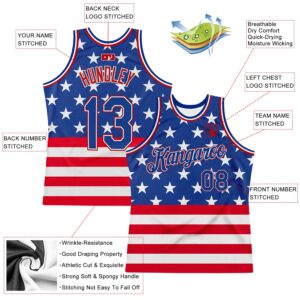 Custom Royal Royal-Red 3D Pattern Design American Flag Authentic Basketball Jersey