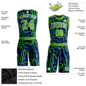 Custom Royal Neon Green-White Music Festival Round Neck Sublimation Basketball Suit Jersey