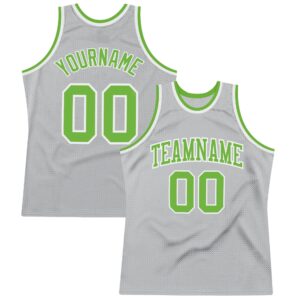 Custom Gray Neon Green-White Authentic Throwback Basketball Jersey