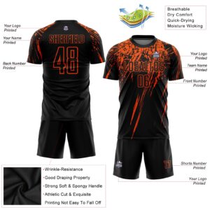 Custom Black Orange Sublimation Soccer Uniform Jersey