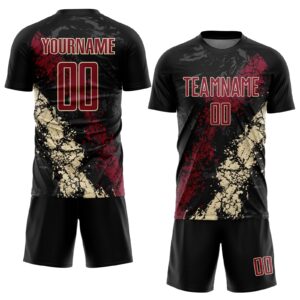 Custom Black Crimson-Cream Sublimation Soccer Uniform Jersey