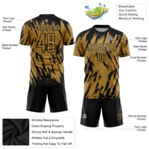 Custom Old Gold Black Sublimation Soccer Uniform Jersey