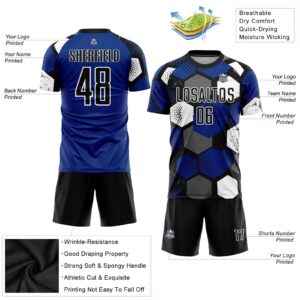 Custom Royal Black-White Sublimation Soccer Uniform Jersey