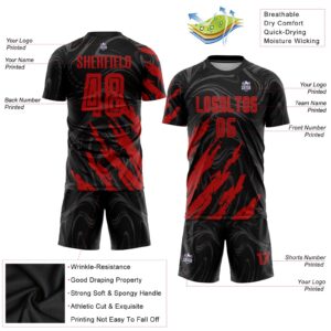 Custom Black Red Sublimation Soccer Uniform Jersey