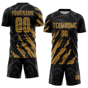 Custom Black Old Gold Sublimation Soccer Uniform Jersey