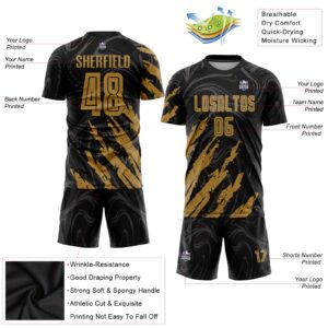 Custom Black Old Gold Sublimation Soccer Uniform Jersey