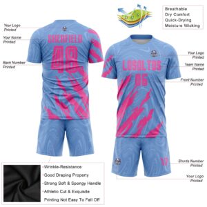 Custom Light Blue Pink Sublimation Soccer Uniform Jersey