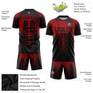 Custom Red Black Sublimation Soccer Uniform Jersey