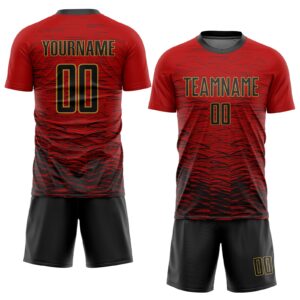 Custom Red Black-Old Gold Sublimation Soccer Uniform Jersey