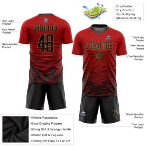 Custom Red Black-Old Gold Sublimation Soccer Uniform Jersey